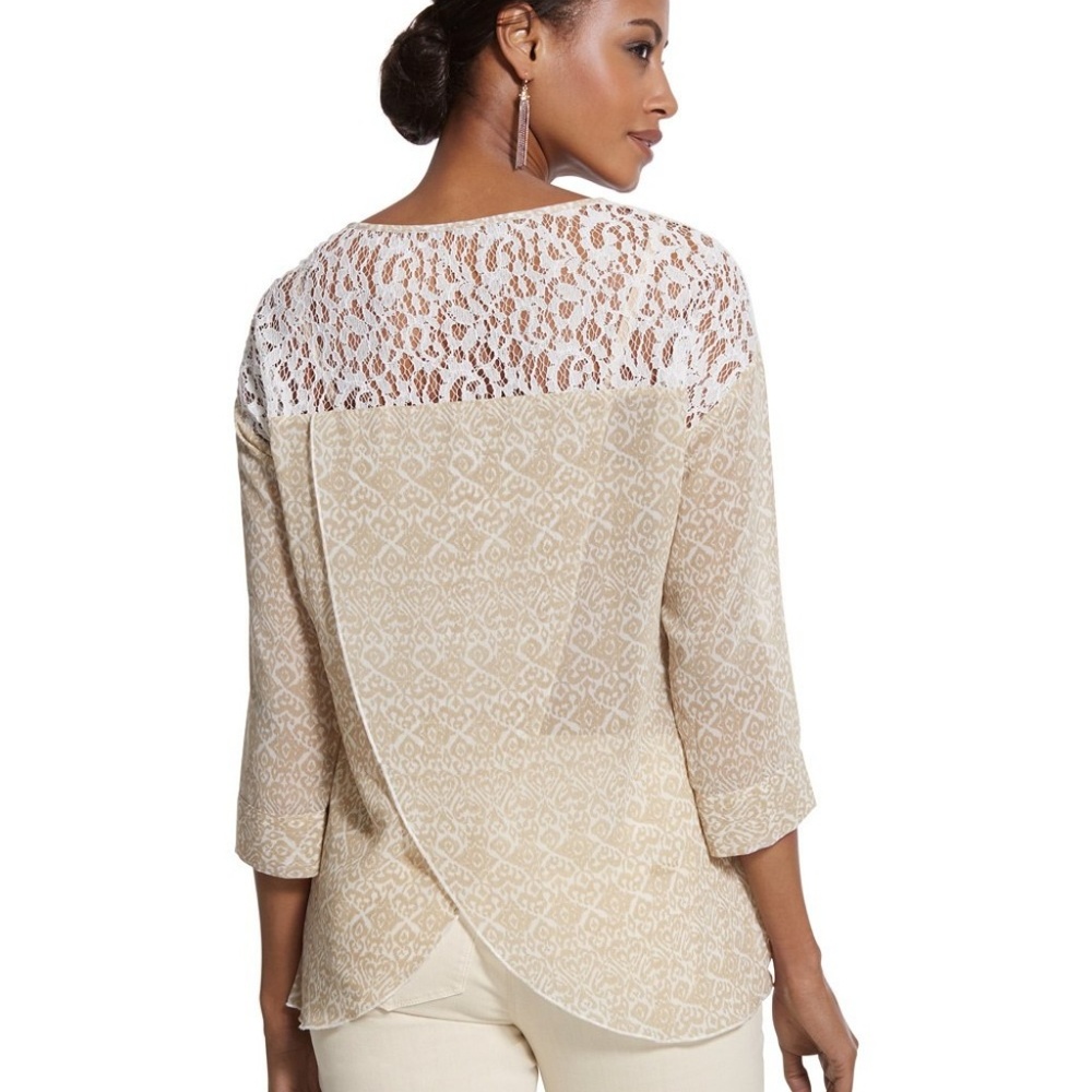 Chico’s top Woodblock Geo Lucinda tan sheer 3